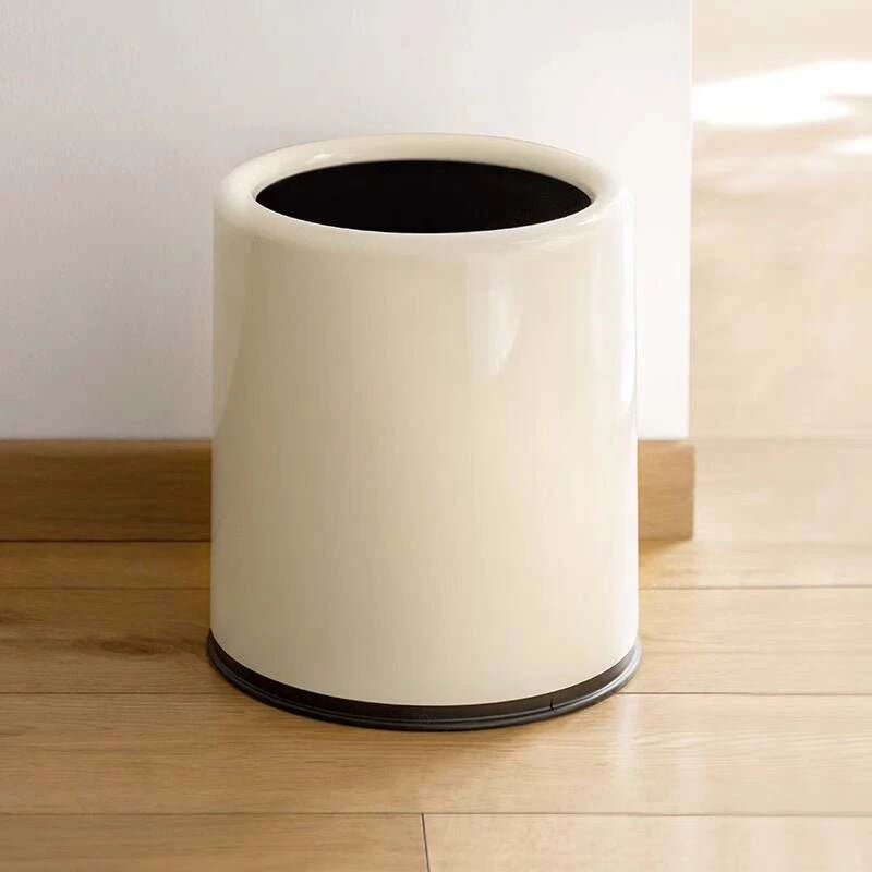 Poubelle Ø25 x H30 cm en plastique blanc crème - Corbeille cylindrique ouverte pour intérieur
