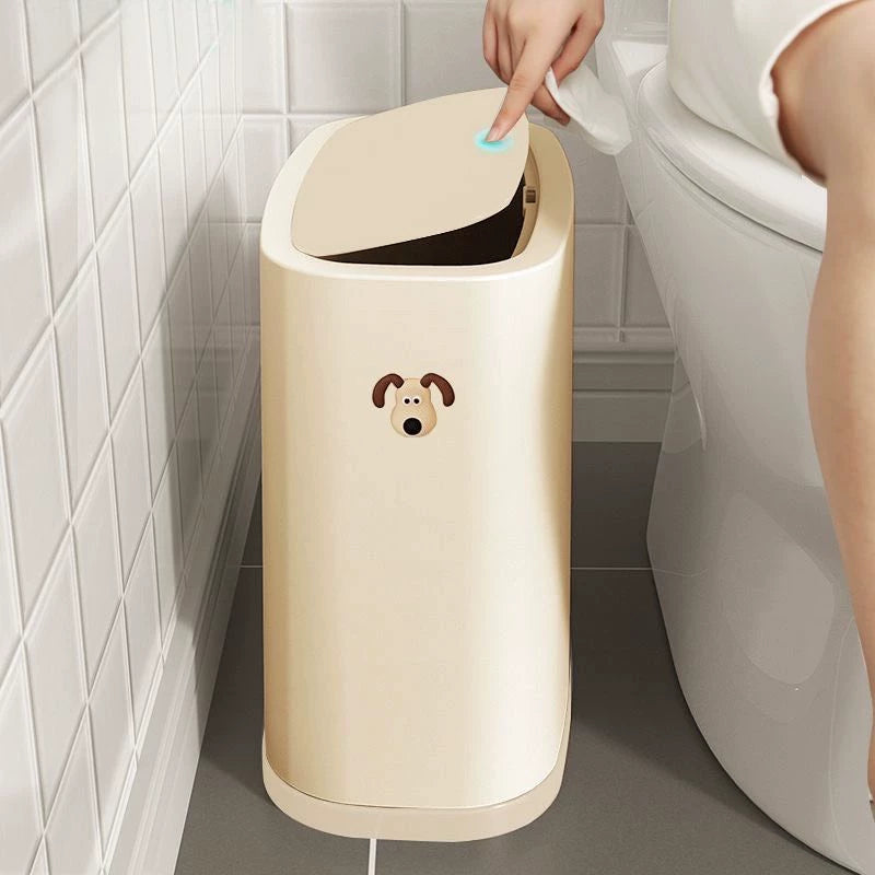 Poubelle de salle de bain 30 x 20 x 55 cm en plastique crème avec couvercle tactile