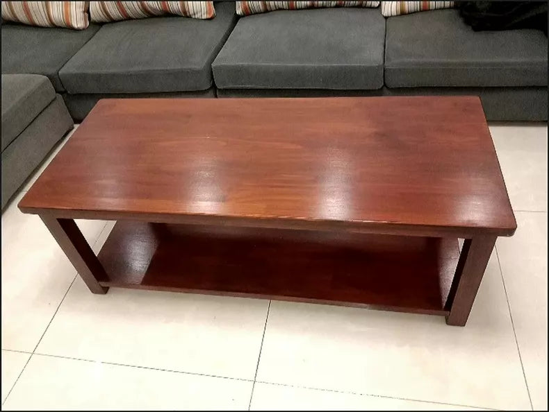 Table basse 120 x 60 x 45 cm en bois brun avec tablette de rangement style contemporain