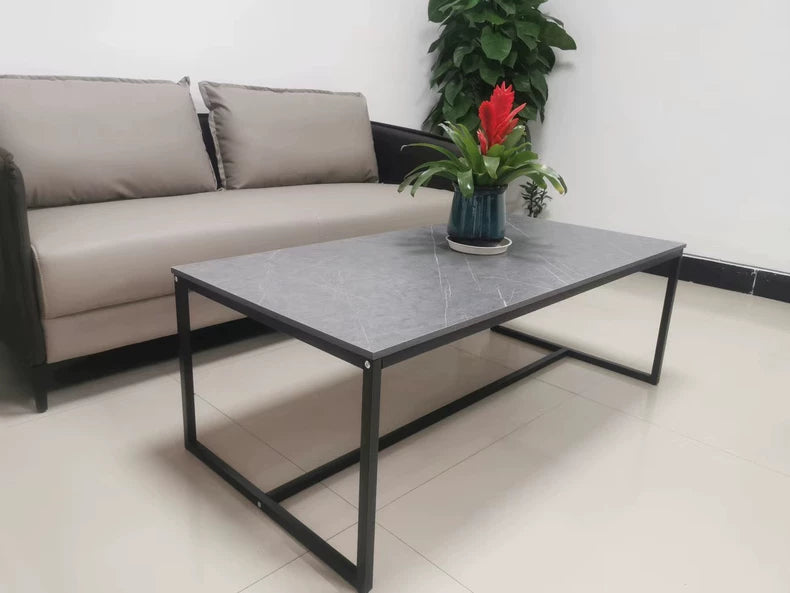 Table basse 100 x 60 cm gris effet marbre métal noir style industriel