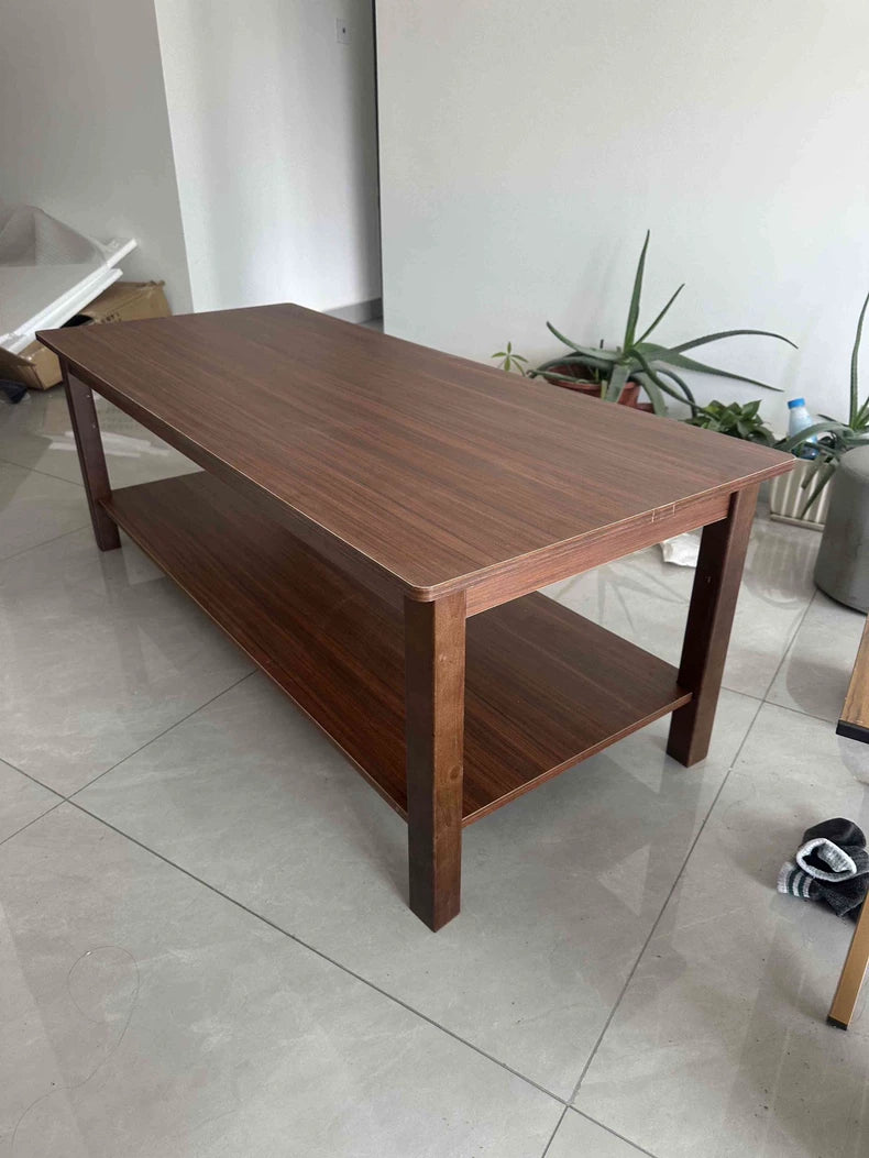 Table basse 120 x 60 cm marron aspect bois avec tablette de rangement