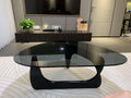 Table basse ovale 120 x 70 x 40 cm en verre teinté noir style contemporain