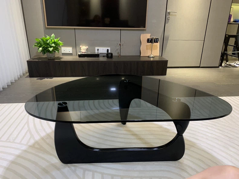 Table basse ovale 120 x 70 x 40 cm en verre teinté noir style contemporain