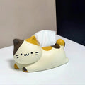 Boîte à mouchoirs chat 24 x 14 x 15 cm en plastique crème et marron décorative