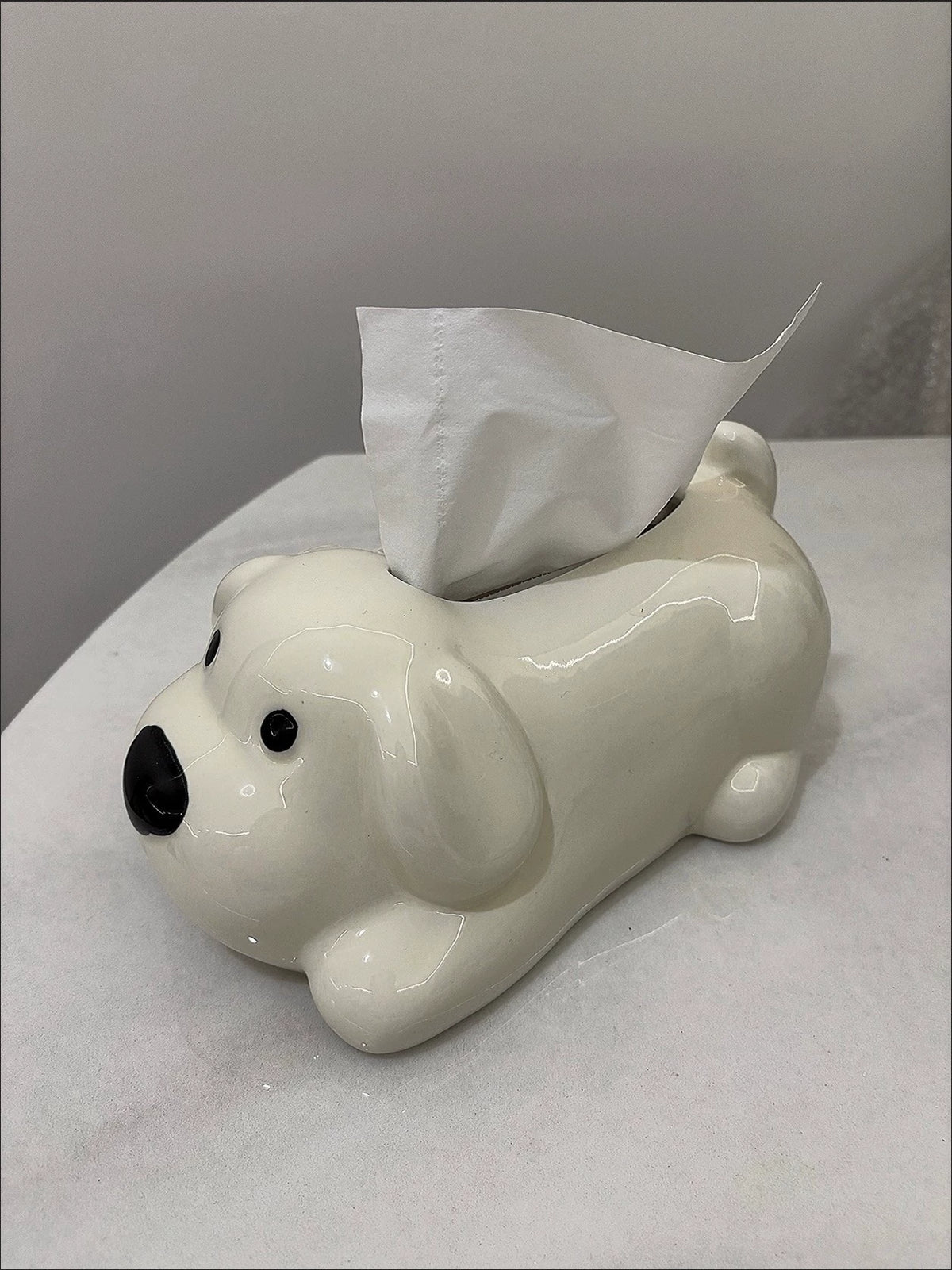 Boîte à mouchoirs chien en céramique blanche 23 x 13 x 14 cm - décorative