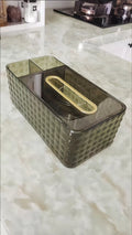 Boîte à mouchoirs 22 x 12 x 9 cm en plastique fumé avec ouverture dorée décorative