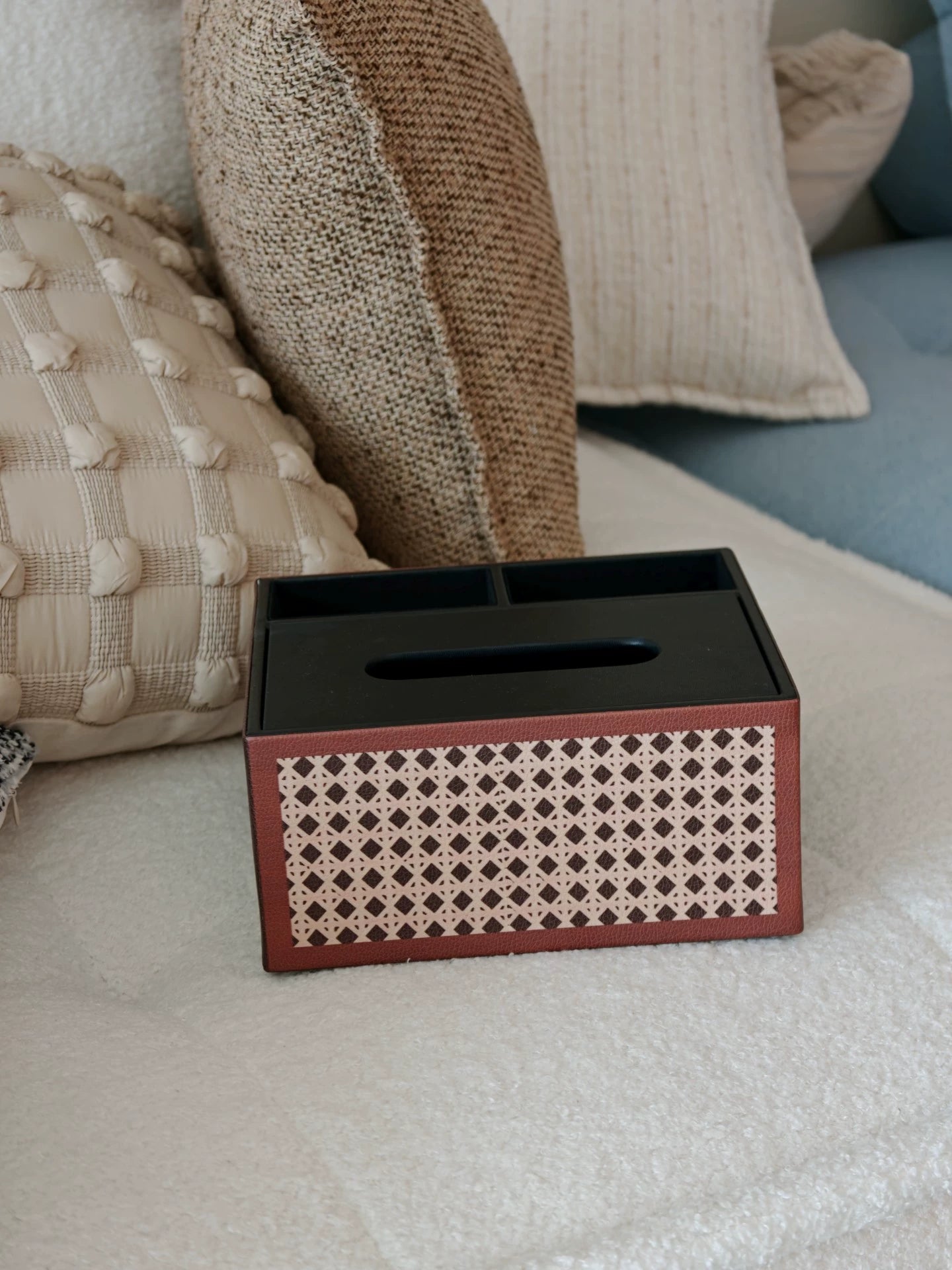 Boîte à mouchoirs 25 x 13 x 10 cm en similicuir marron et beige - rangement décoratif