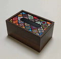 Boîte à mouchoirs 23 x 13 x 9 cm en bois marron à couvercle décoratif