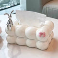 Boîte à mouchoirs 20 x 13 x 10 cm en céramique blanche décor nœud style nuage