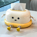 Porte-mouchoirs 20 cm x 14 cm x 14 cm en plastique blanc et jaune sur roulettes style ludique