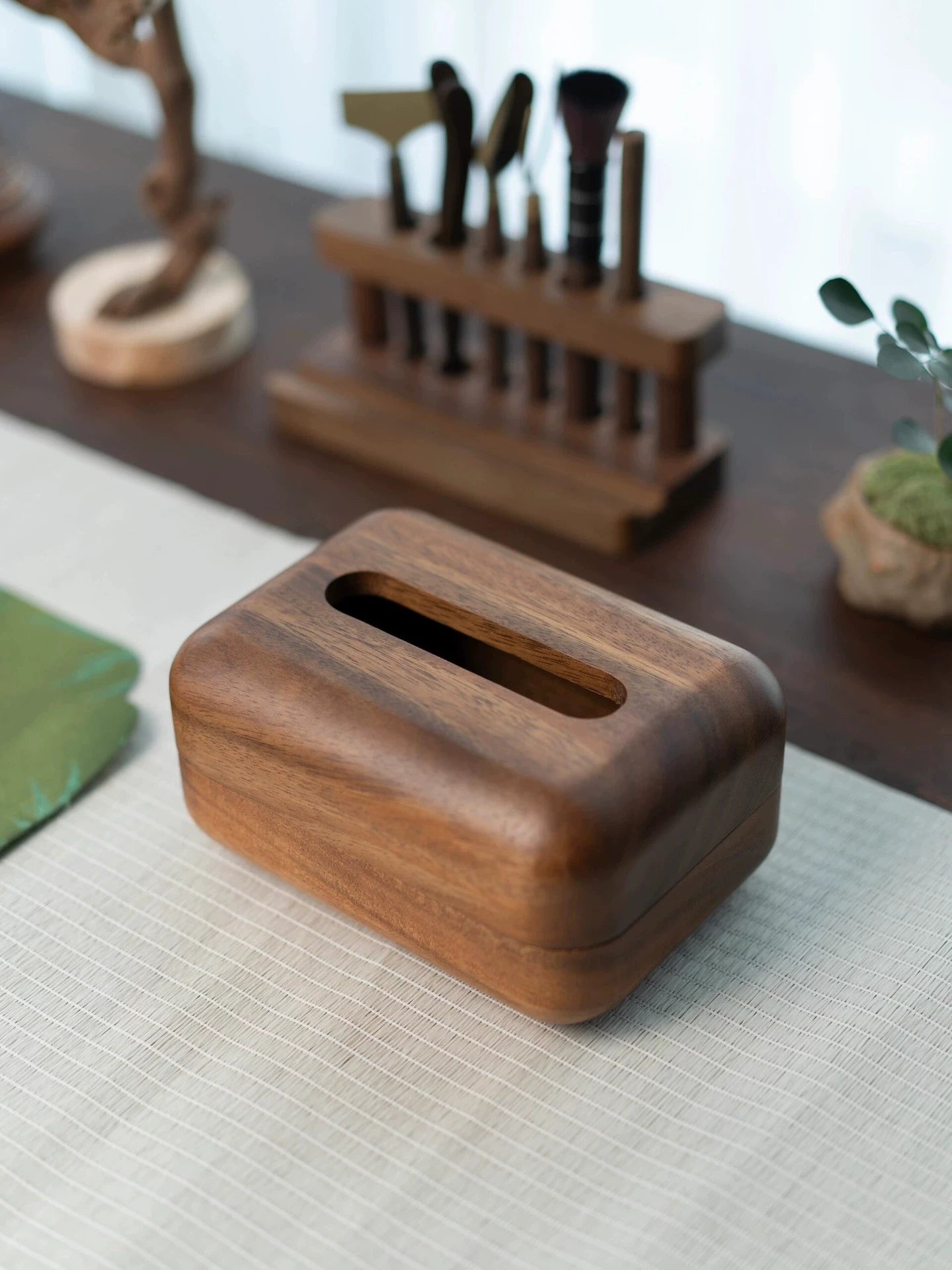 Boîte à mouchoirs 22 x 13 x 9 cm en bois marron - distributeur de mouchoirs style naturel