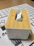 Boîte à mouchoirs 20 x 12 x 9 cm en plastique blanc et bambou - distributeur de table moderne