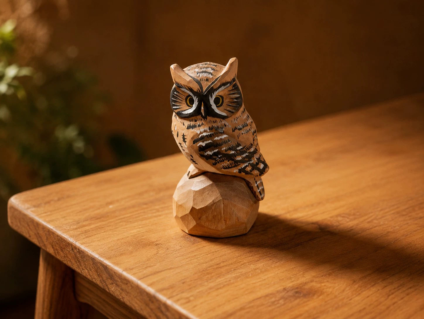 Statuette décorative hibou en bois marron 12 x 10 x 22 cm - sculpture animalière rustique