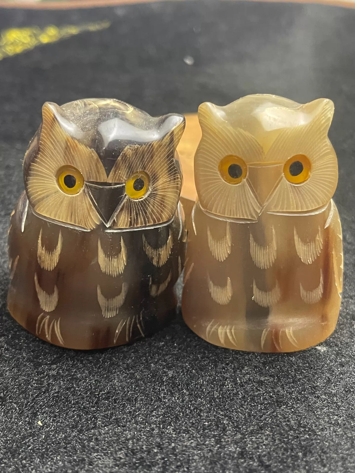 Lot de 2 statuettes décoratives hibou en résine marron beige 8 x 5 x 10 cm