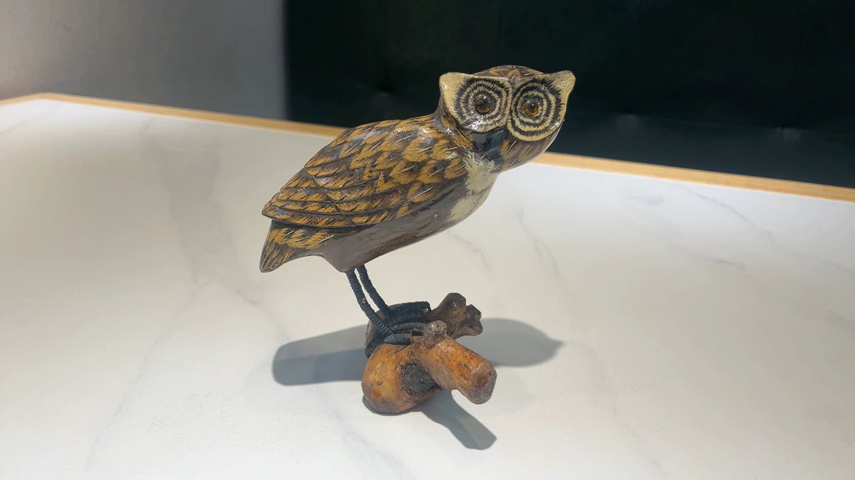 Statue décorative hibou 25 x 12 x 30 cm en résine marron style rustique